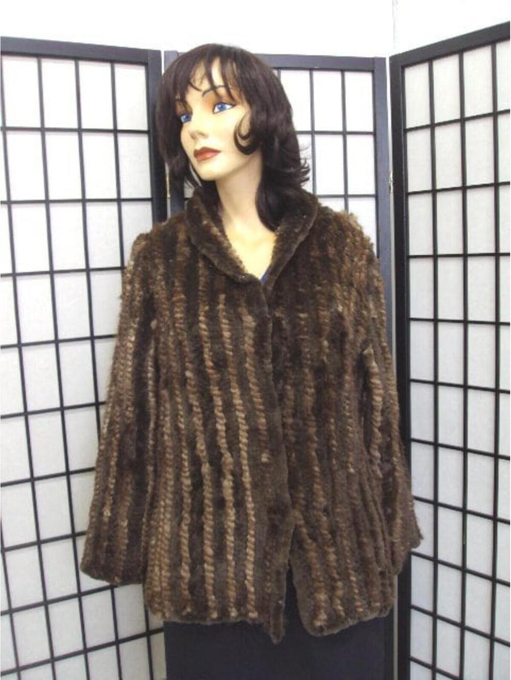 New Refurbished Knitted Sheared Beaver Fur Jacket Coat Women Woman Size 4-6